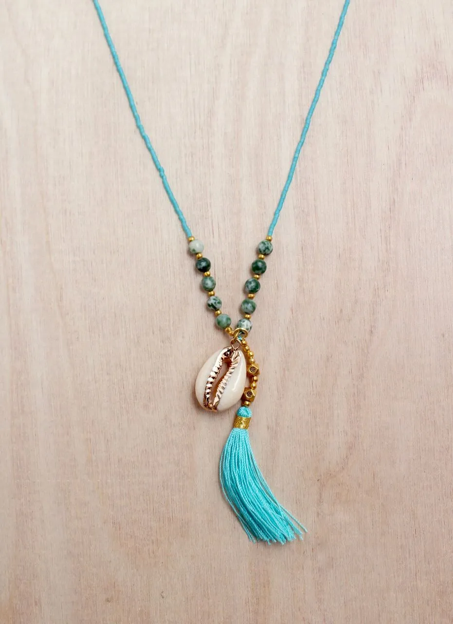 Gold Cowrie Tassel Necklace