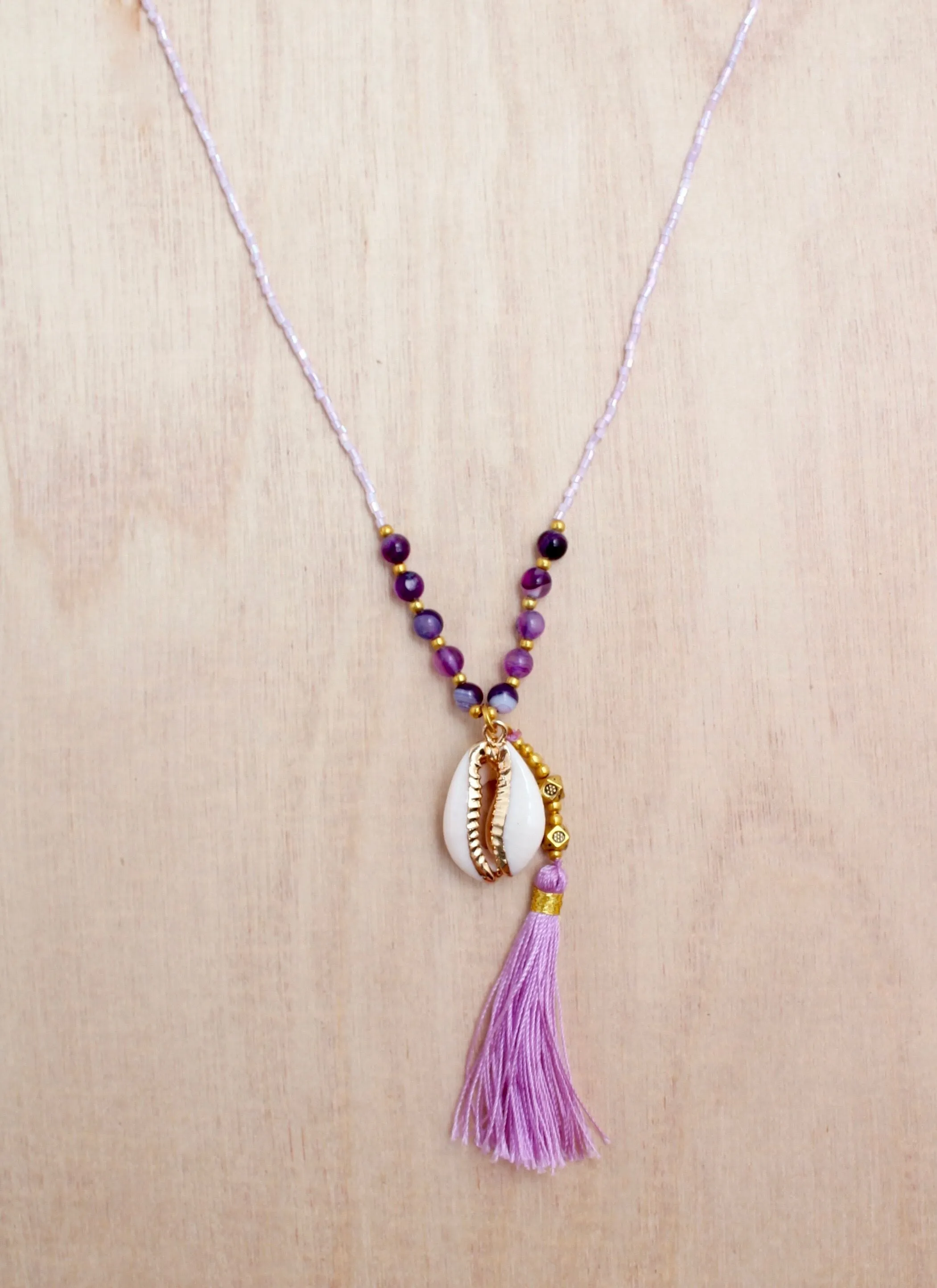 Gold Cowrie Tassel Necklace