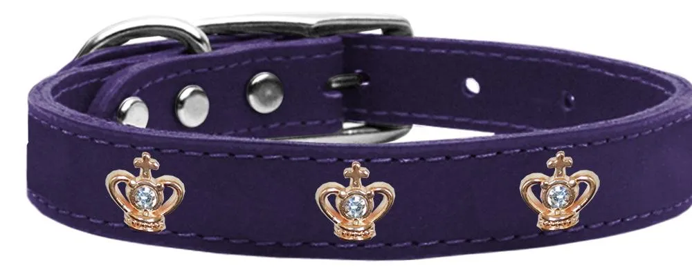 Gold Crown Widget Genuine Leather Dog Collar Purple 18