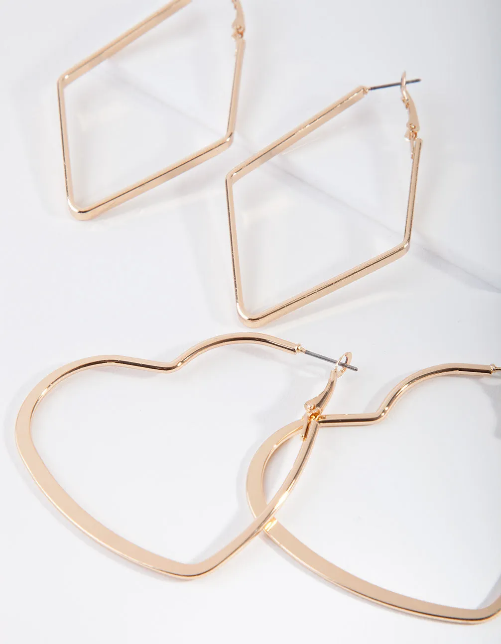 Gold Heart & Diamond Hoop Earring Pack