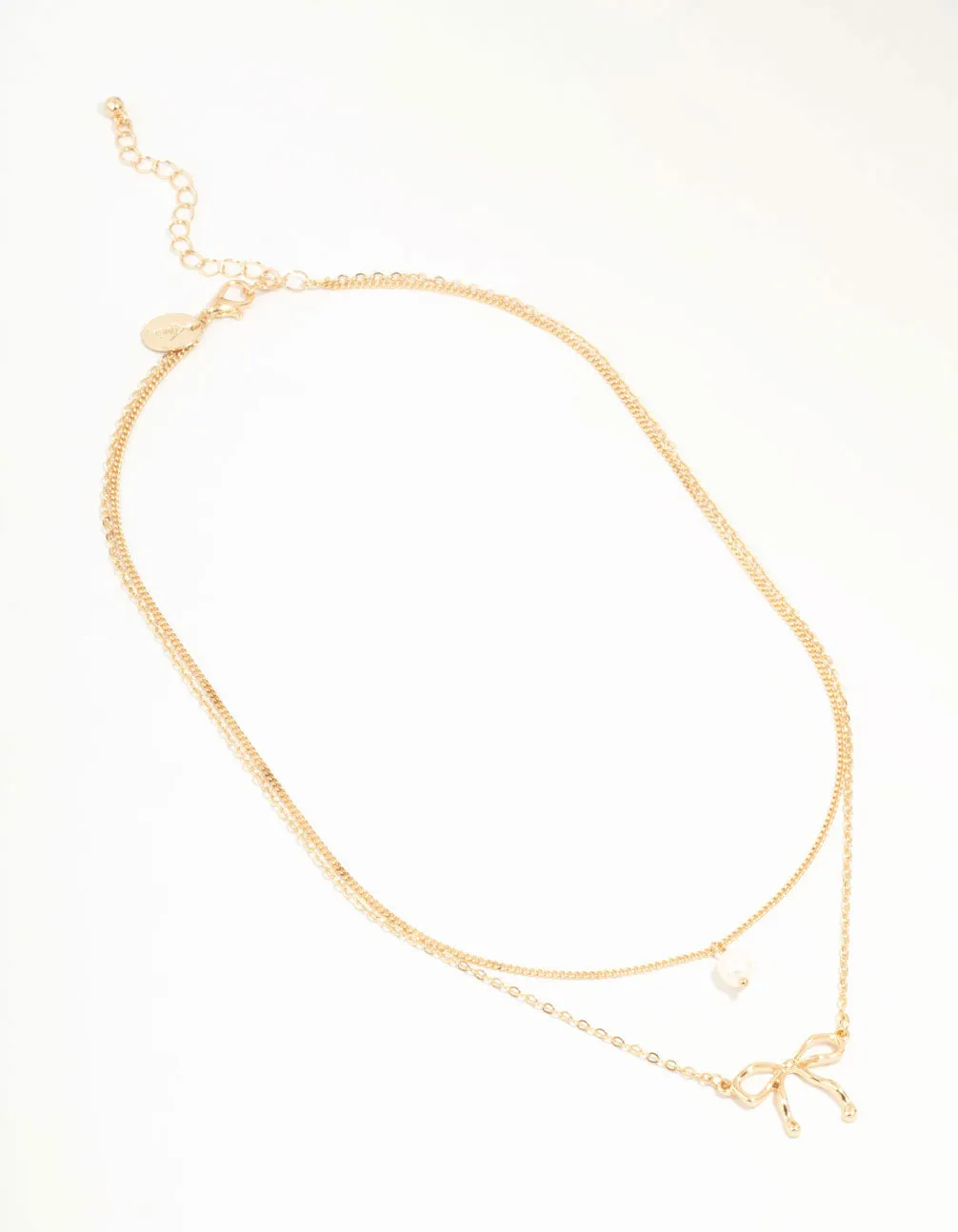 Gold Pearl & Bow Layered Necklace