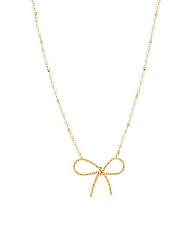 Gold Pearl Chain Bow Necklace