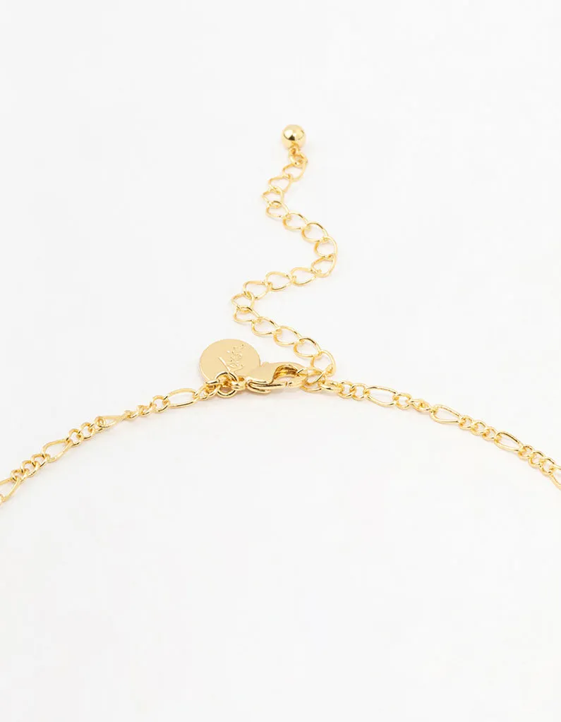 Gold Plated Figaro Pearl Station Necklace