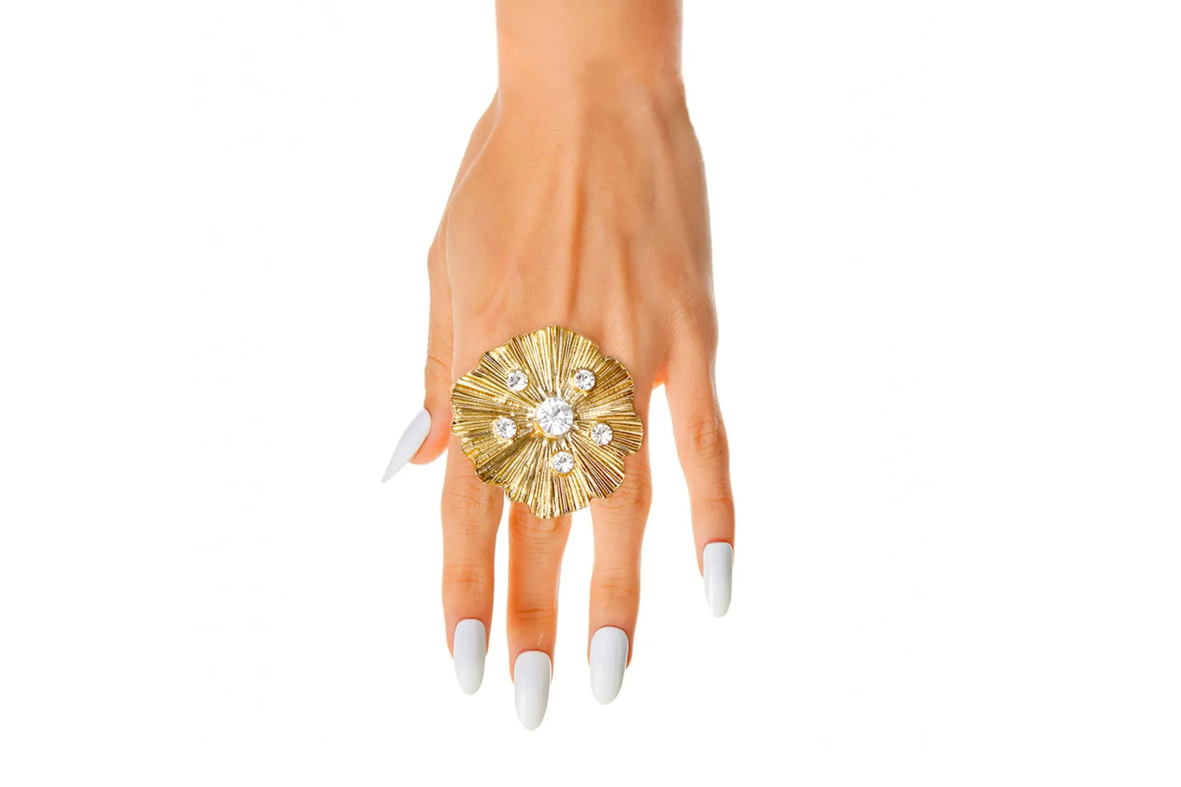 Gold Pleated Wavy Stone Ring