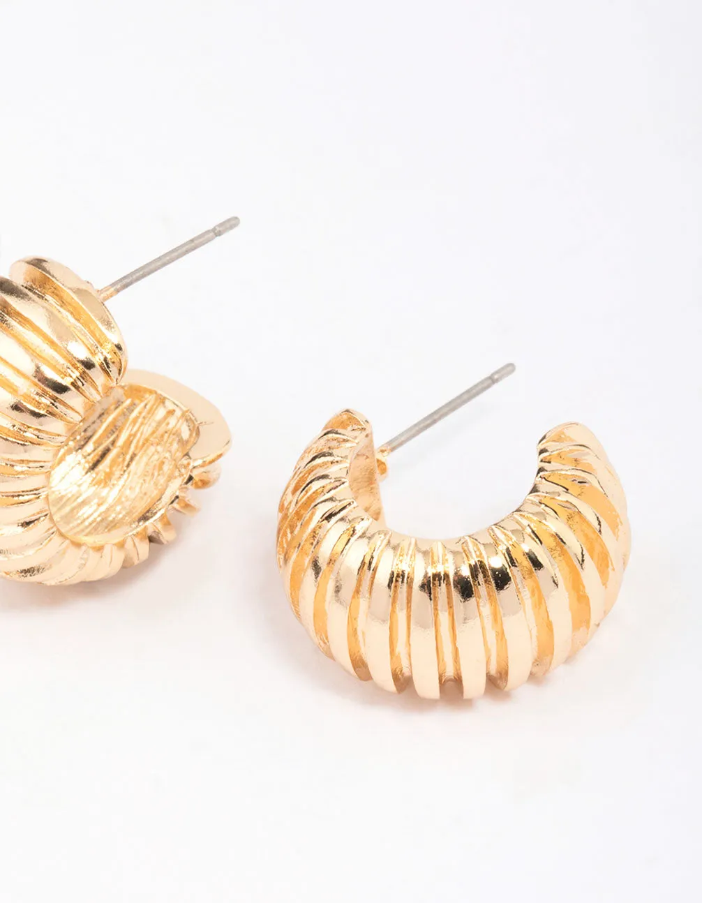 Gold Ribbed Small Hoop Earrings