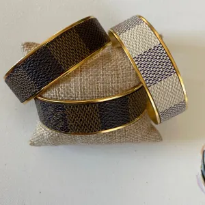 Gold-toned Adjustable Bracelet Cuff in Damier Print