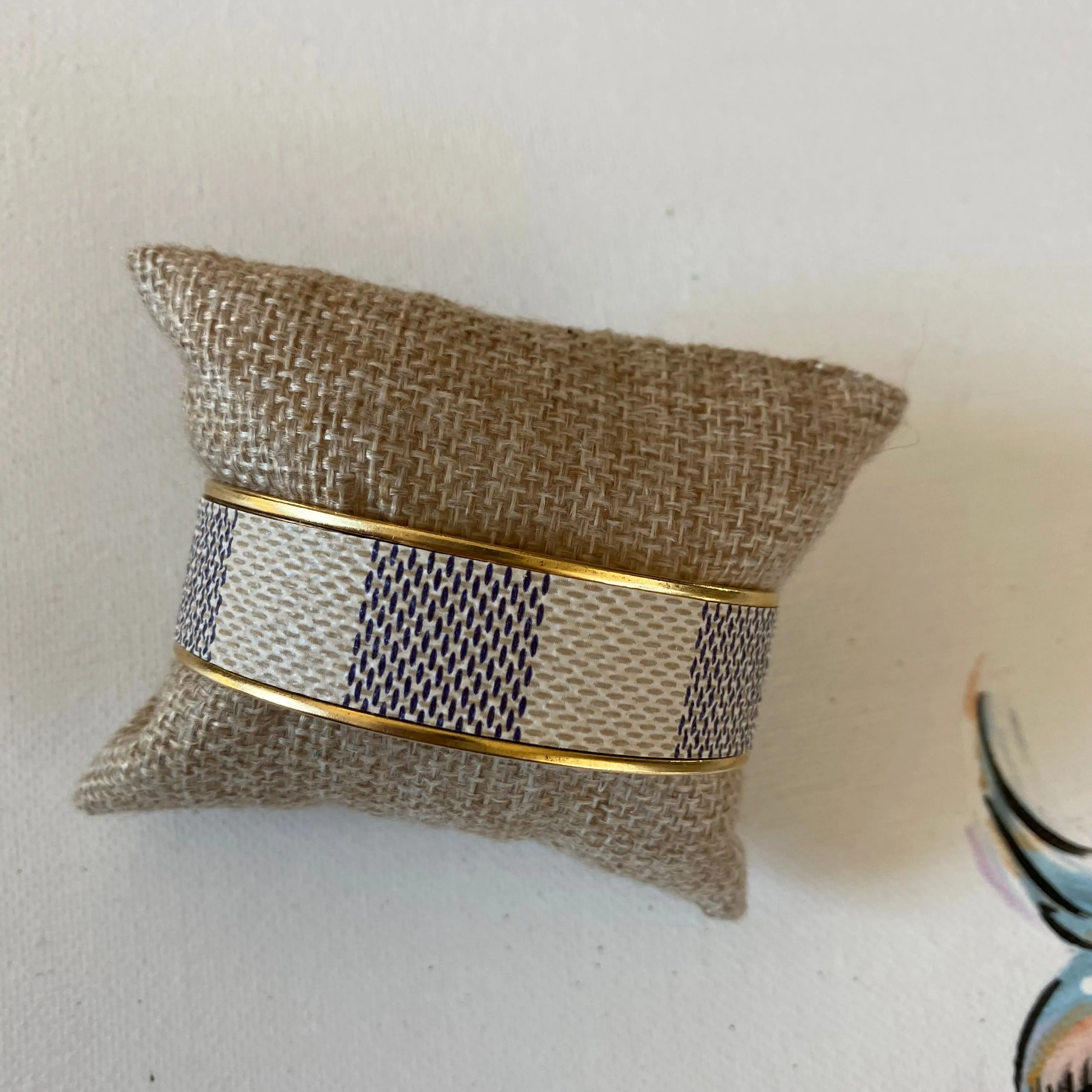 Gold-toned Adjustable Bracelet Cuff in Damier Print