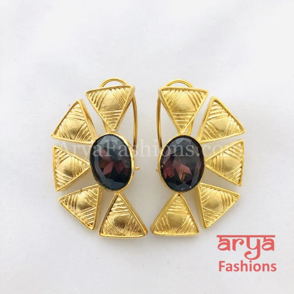 Golden Marron Stone Fusion Ethnic Earrings