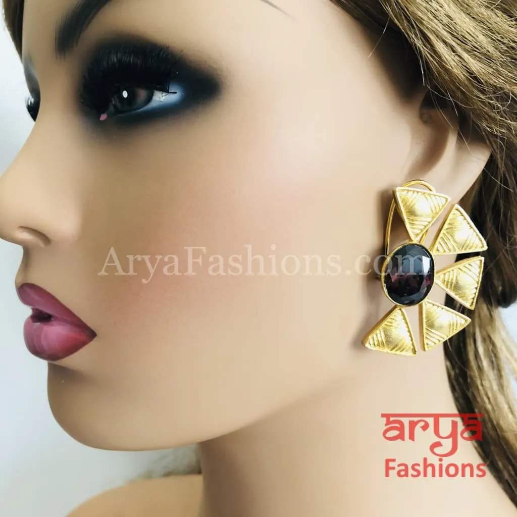 Golden Marron Stone Fusion Ethnic Earrings