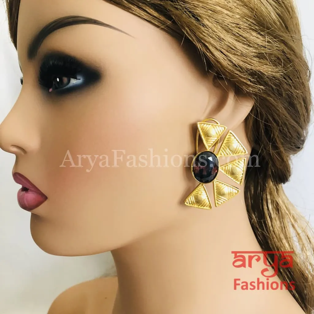 Golden Marron Stone Fusion Ethnic Earrings