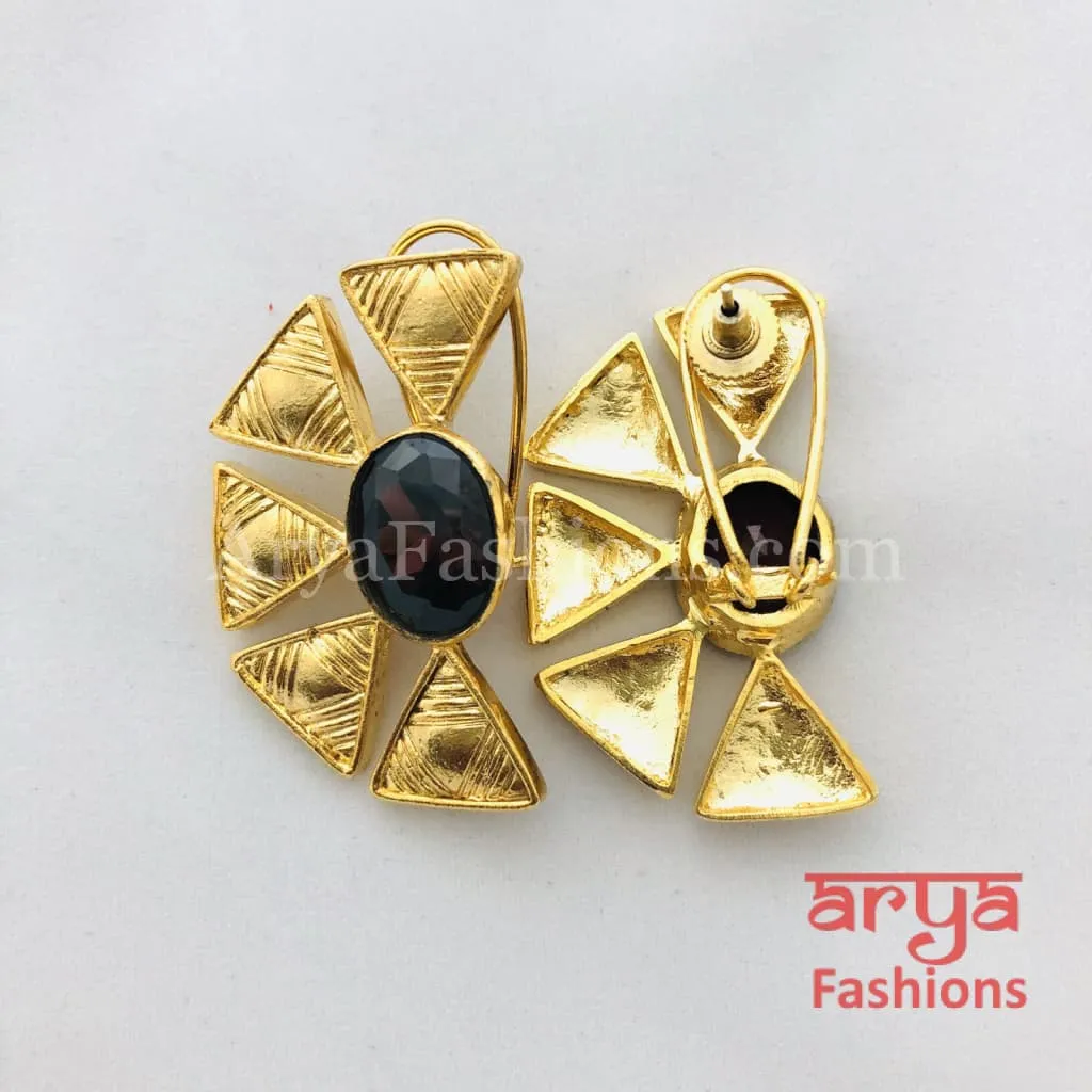 Golden Marron Stone Fusion Ethnic Earrings