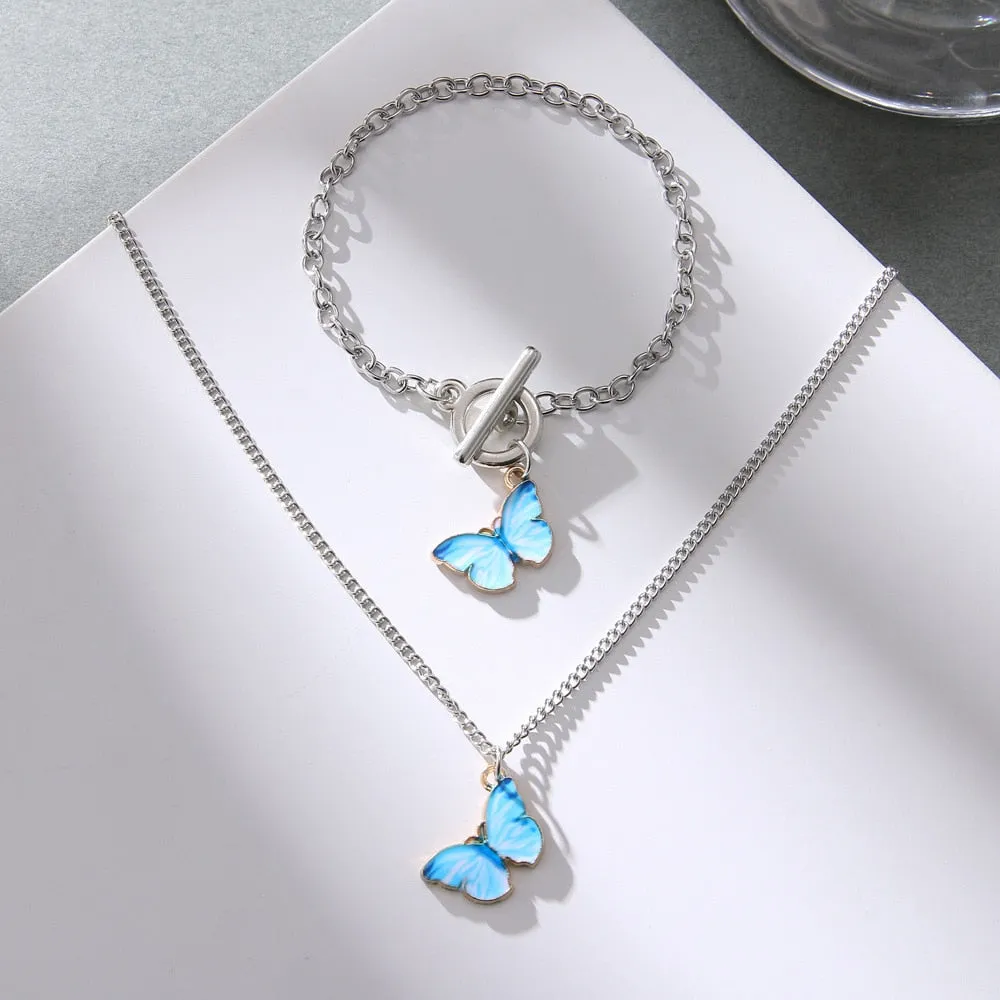 Gradient Butterfly Necklace for Women and Girls Silver Color Pearl Butterflies Pendant Choker Necklaces Jewelry