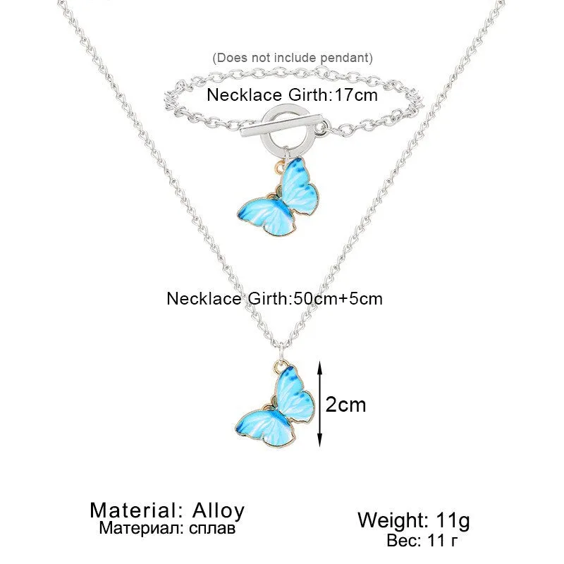 Gradient Butterfly Necklace for Women and Girls Silver Color Pearl Butterflies Pendant Choker Necklaces Jewelry