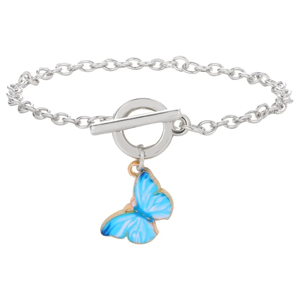 Gradient Butterfly Necklace for Women and Girls Silver Color Pearl Butterflies Pendant Choker Necklaces Jewelry