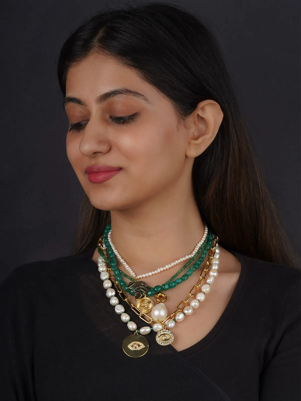 Green Color Gold Plated Faux Diamond Necklace - CZN7