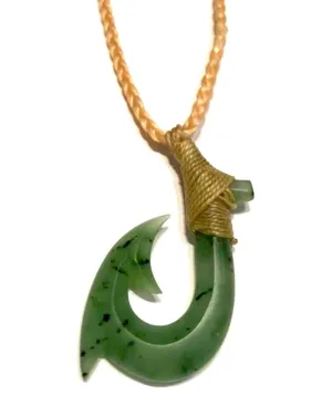 Green jade fish hook necklace