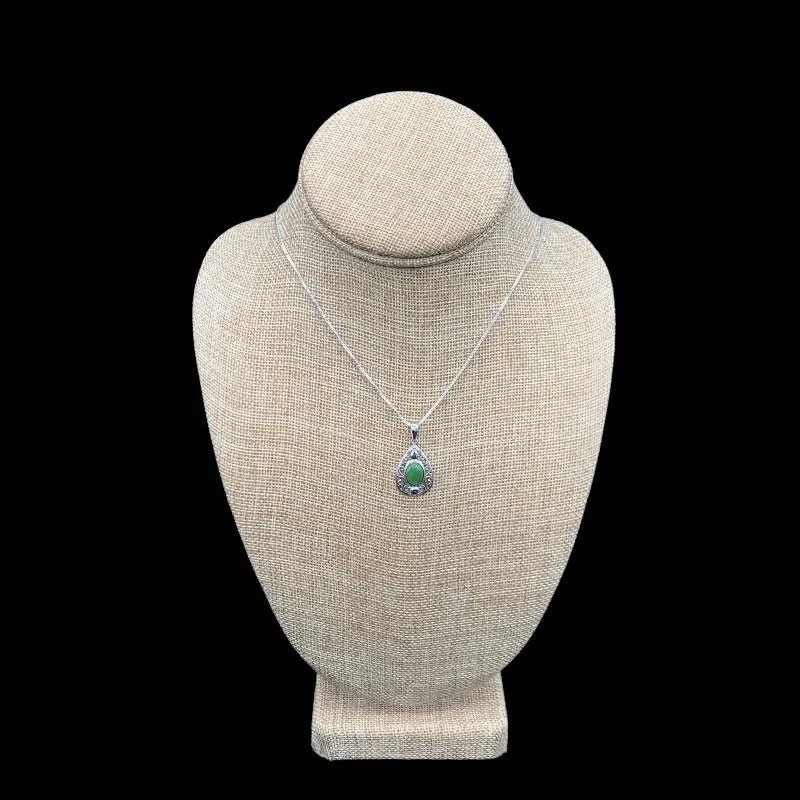 Green Jade Jewelry Sterling Silver Pear-Shape Pendant Necklace