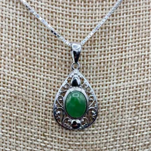 Green Jade Jewelry Sterling Silver Pear-Shape Pendant Necklace