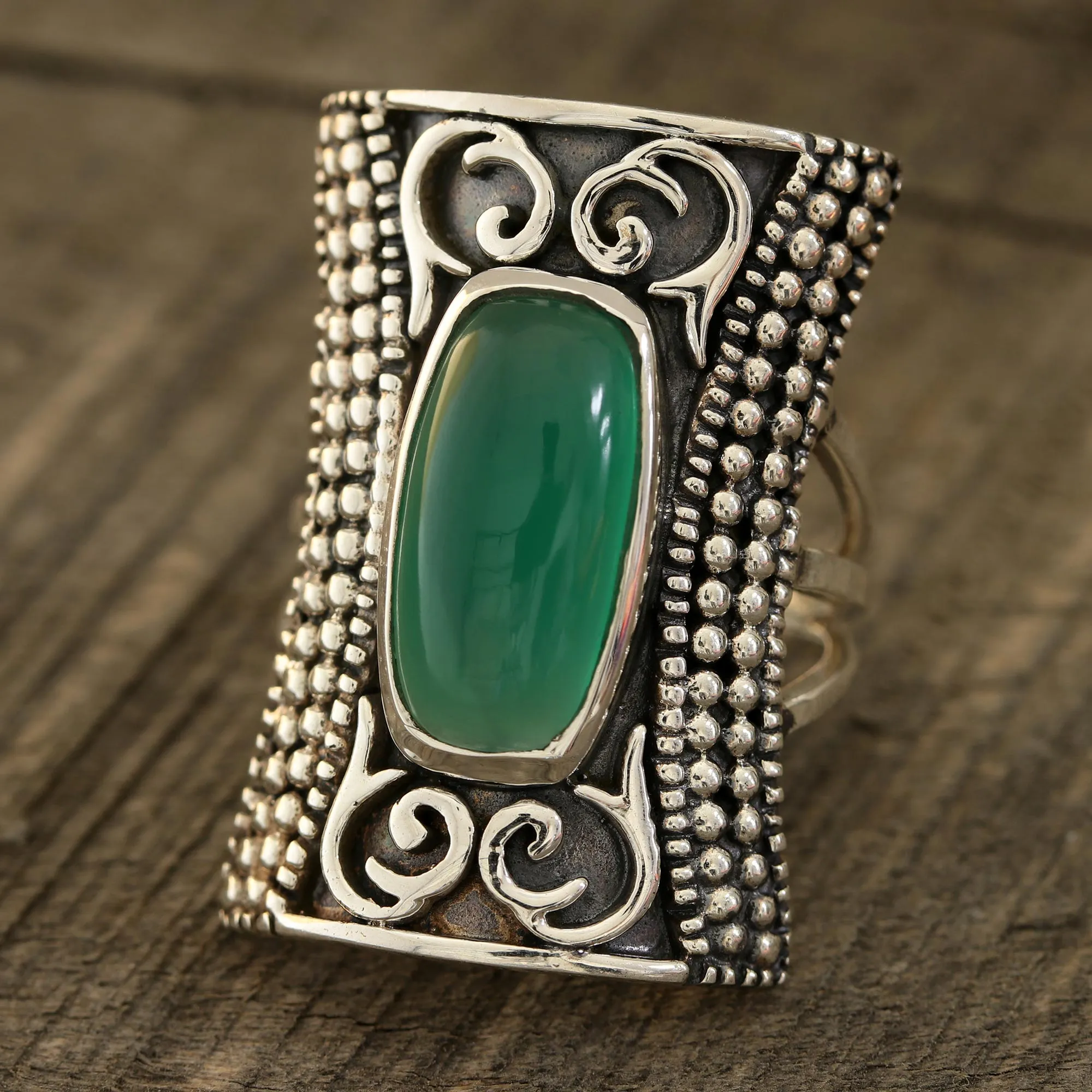 Green Onyx Cocktail Ring from India - Regal Luxury in Green | NOVICA