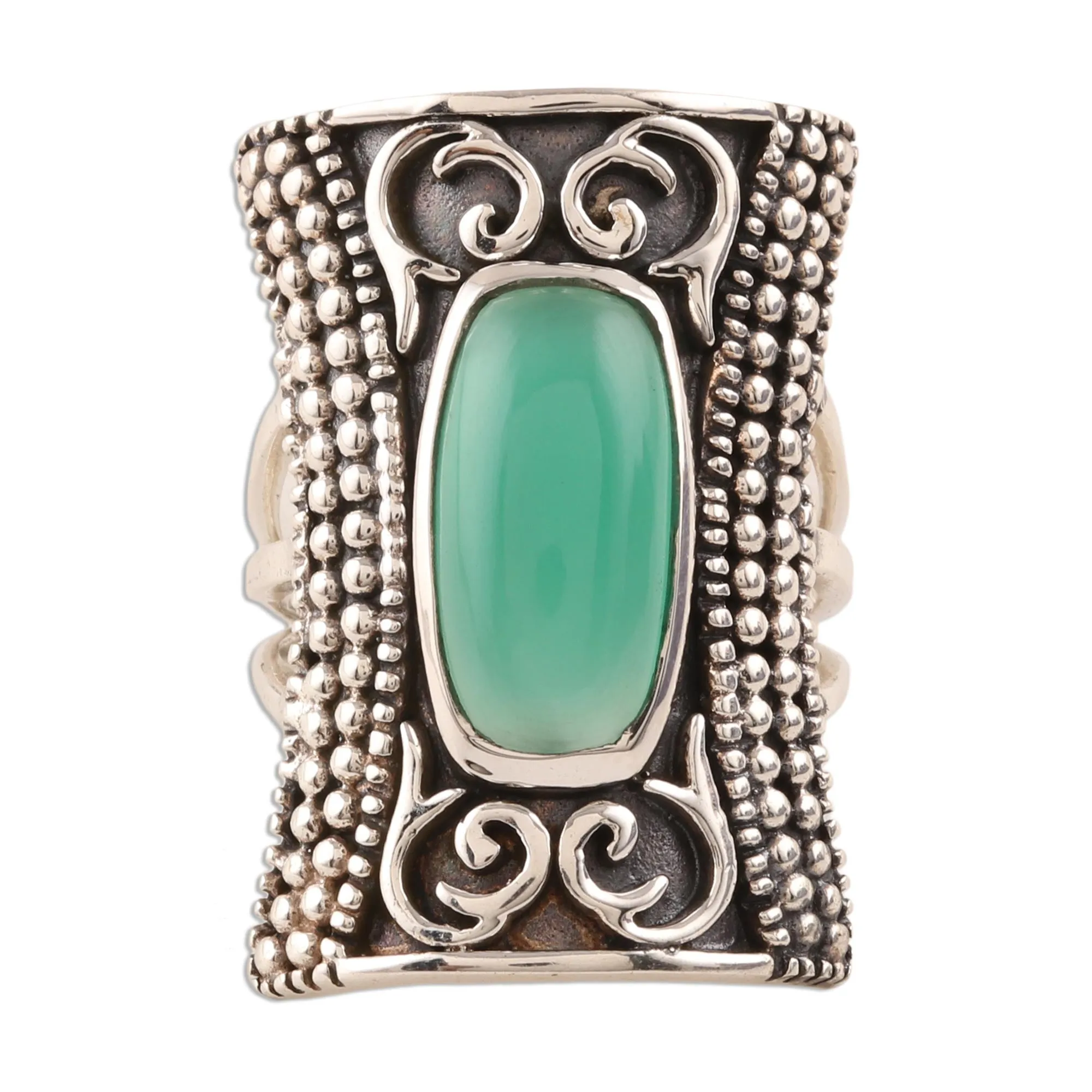 Green Onyx Cocktail Ring from India - Regal Luxury in Green | NOVICA