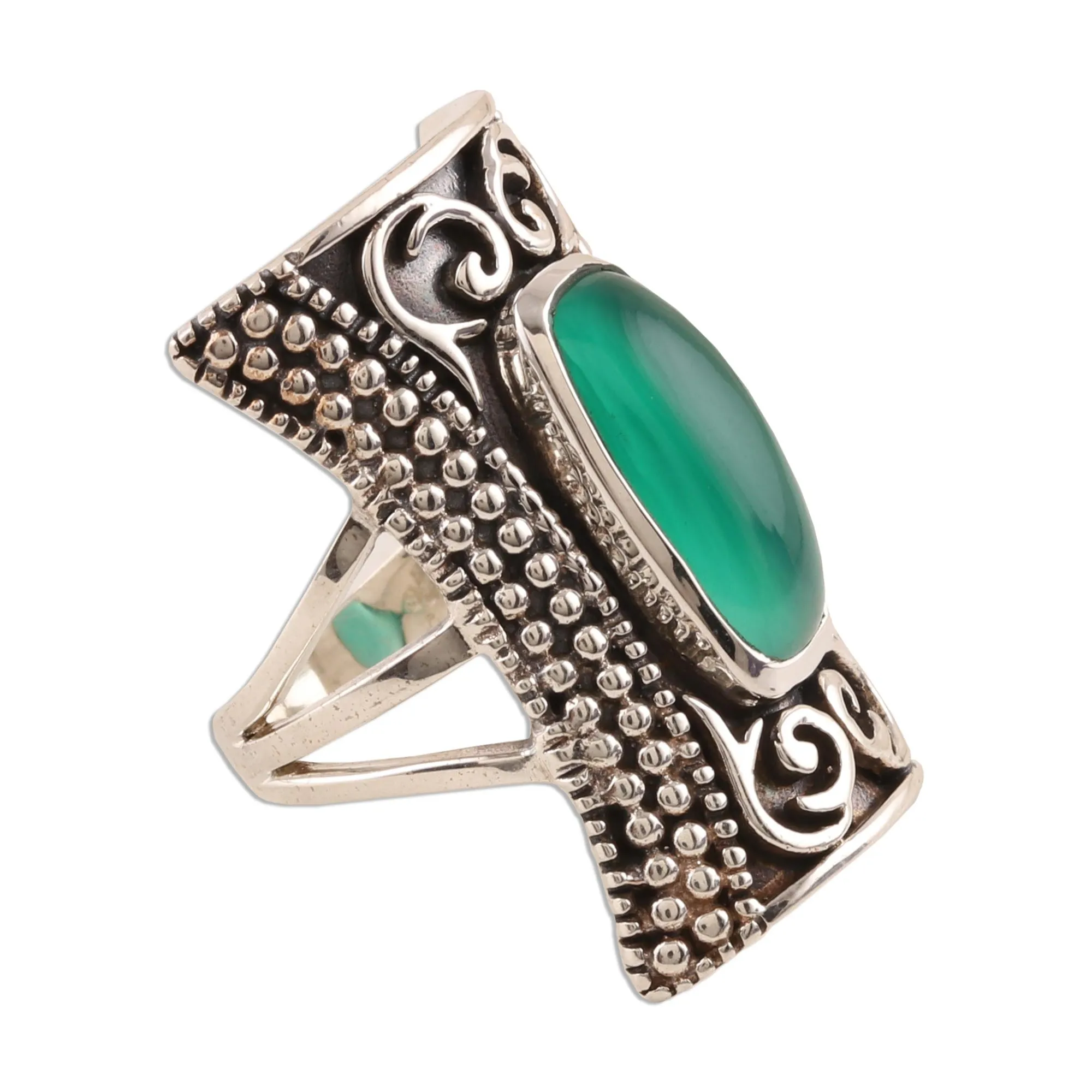 Green Onyx Cocktail Ring from India - Regal Luxury in Green | NOVICA