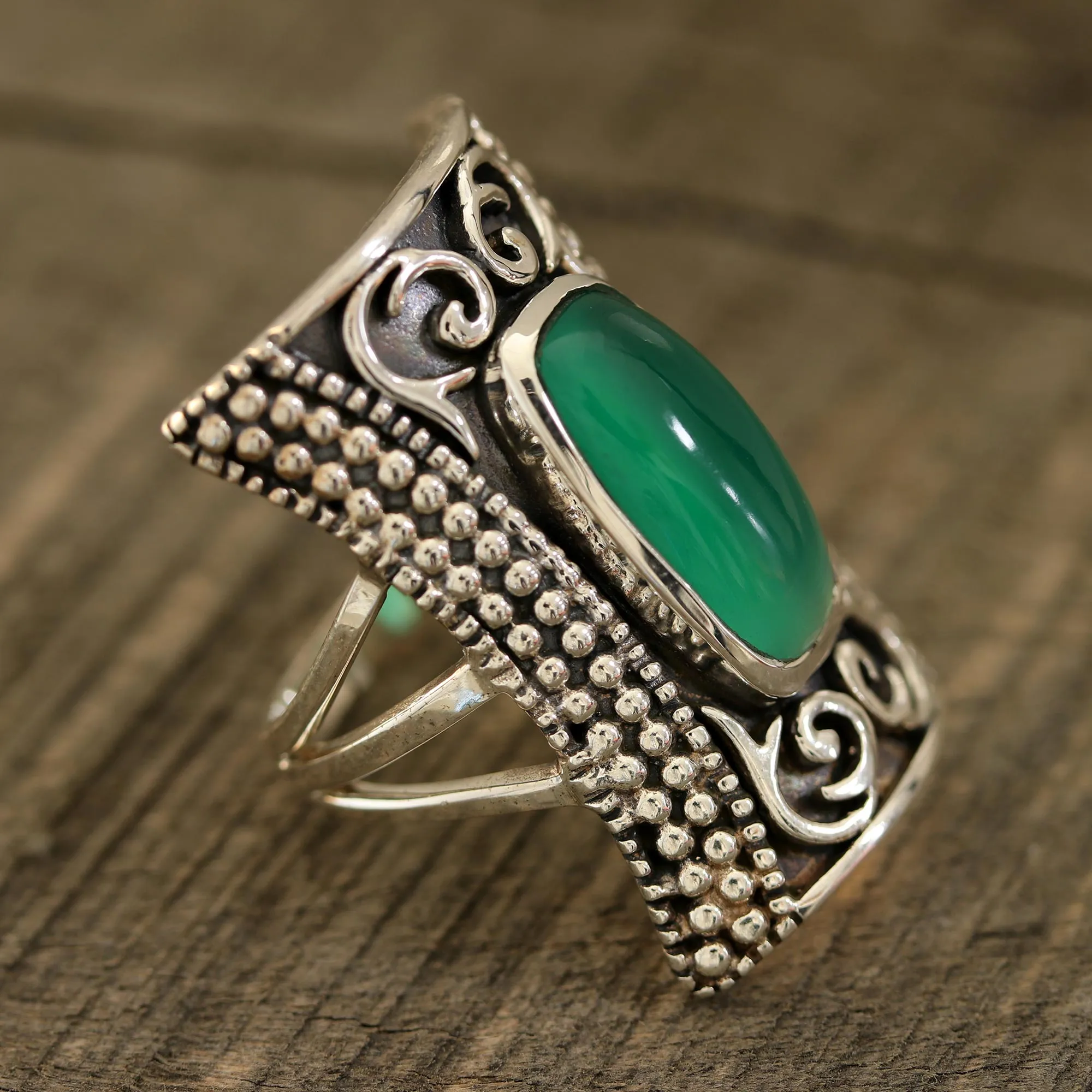 Green Onyx Cocktail Ring from India - Regal Luxury in Green | NOVICA