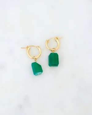 Green onyx huggie hoops