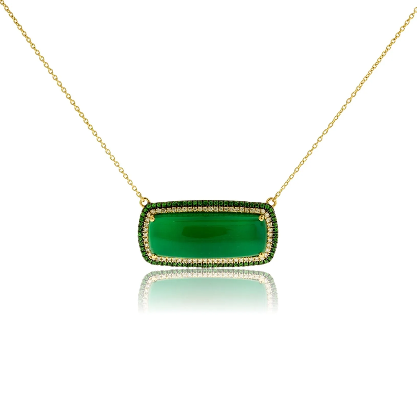 Green Onyx with Double Tsavorite & Diamond Halo Pendant