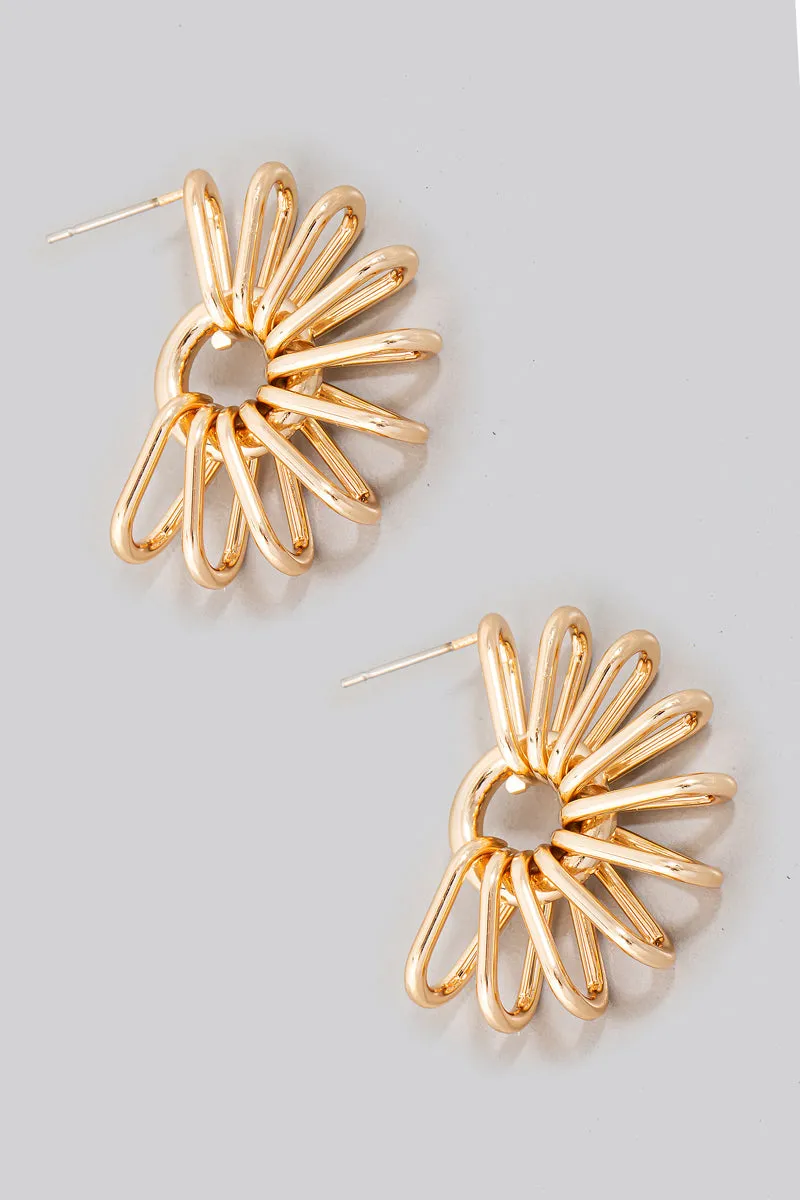 Halved Wire Flower Hoop Earrings (Gold/Silver)