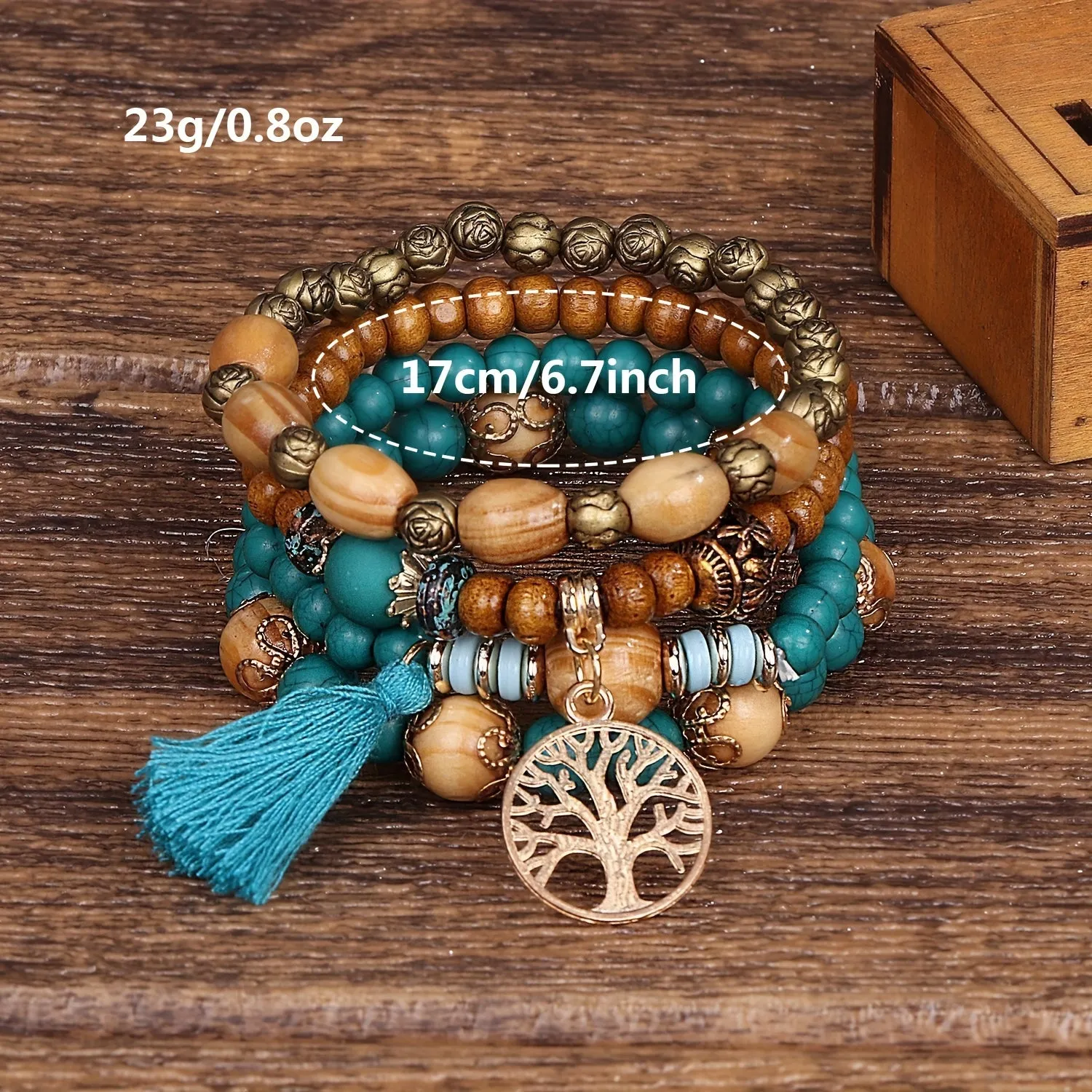 Handmade Turquoise Multilayer Tassel Bracelet - Chic Boho Style with Tree of Life Charm - Elegant Arm Candy for Casual and Special Occasions - Perfect Gift for Women