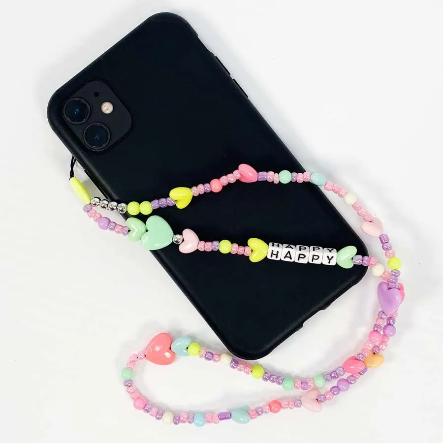 Happy Heart Multipurpose Beaded Necklace Lanyard Phone Charm 2102 (12 units)