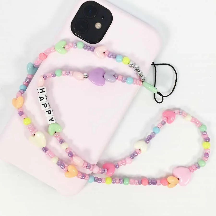 Happy Heart Multipurpose Beaded Necklace Lanyard Phone Charm 2102 (12 units)