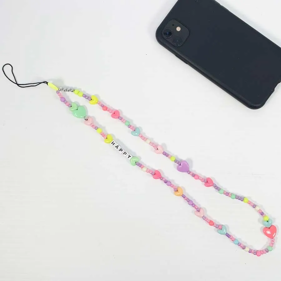 Happy Heart Multipurpose Beaded Necklace Lanyard Phone Charm 2102 (12 units)