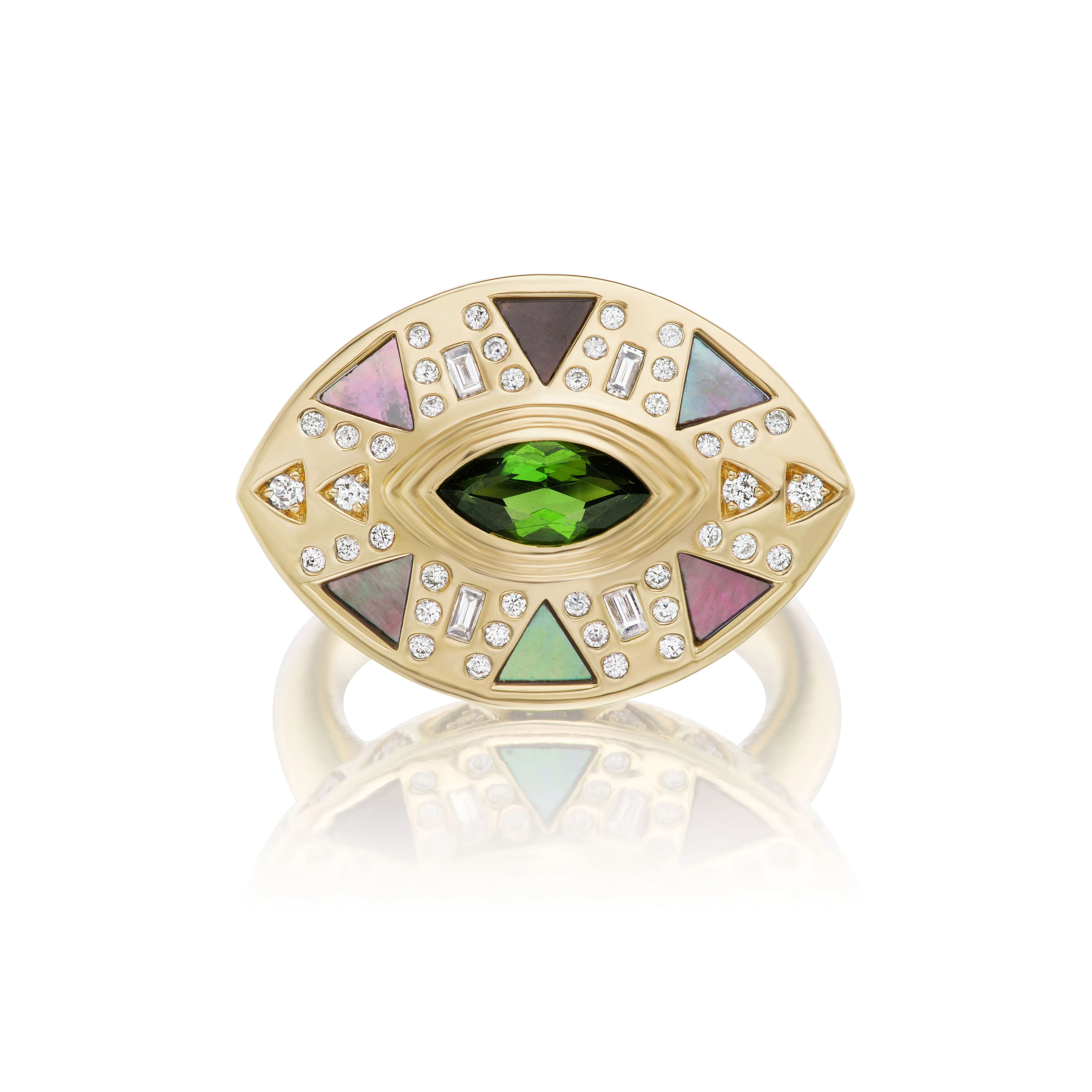 Harwell Godfrey 18k Tourmaline, MOP, Diamond Cleopatra's Eye Cocktail Ring