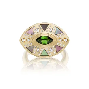 Harwell Godfrey 18k Tourmaline, MOP, Diamond Cleopatra's Eye Cocktail Ring