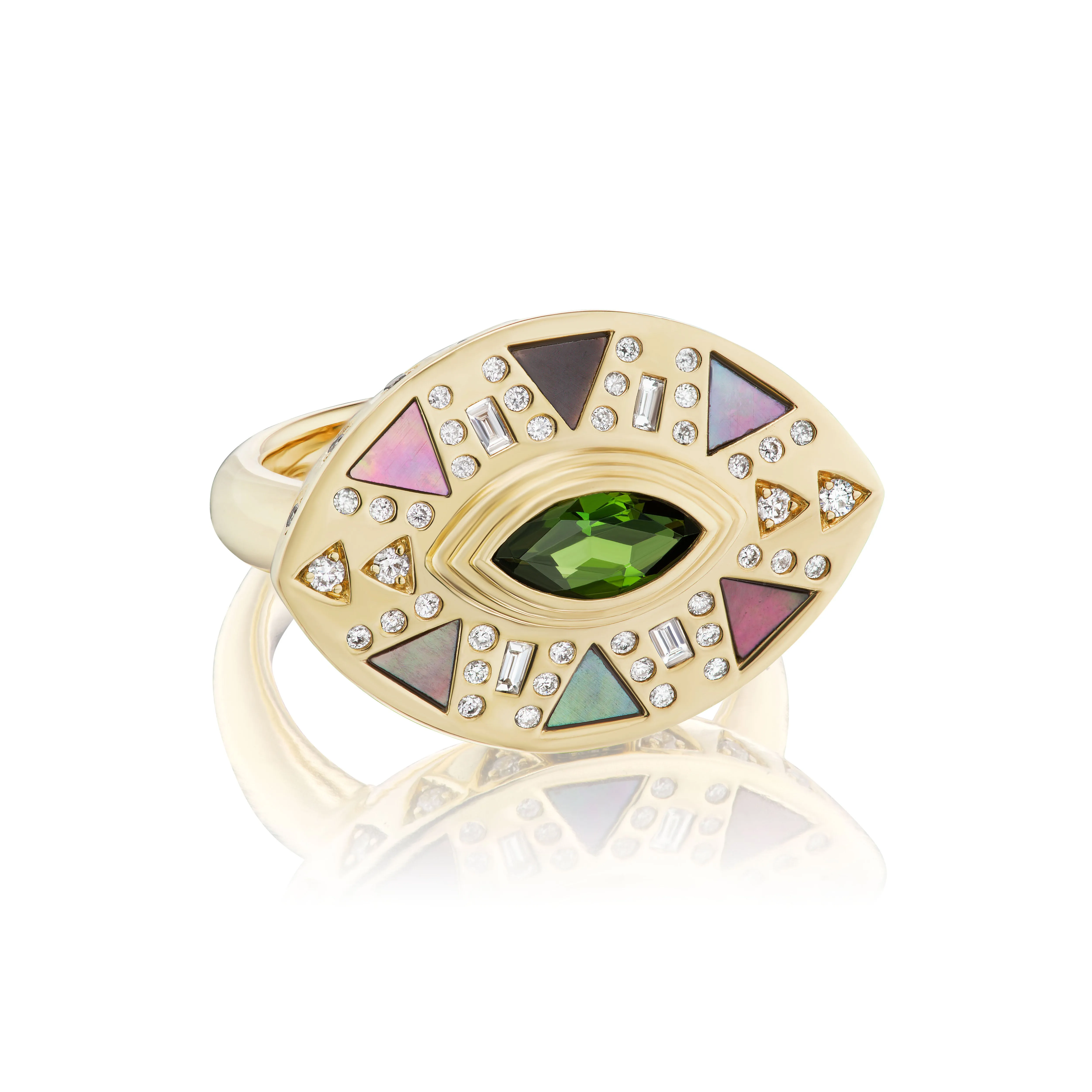 Harwell Godfrey 18k Tourmaline, MOP, Diamond Cleopatra's Eye Cocktail Ring