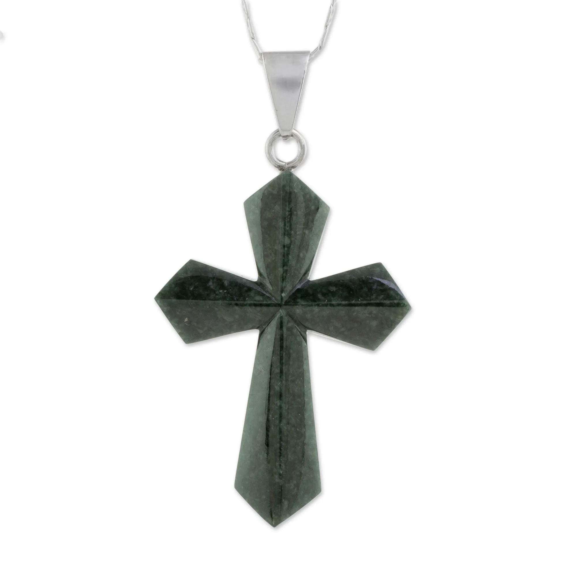 Jade Cross Necklace in Dark Green from Guatemala - Dark Green Sacrifice of Love | NOVICA