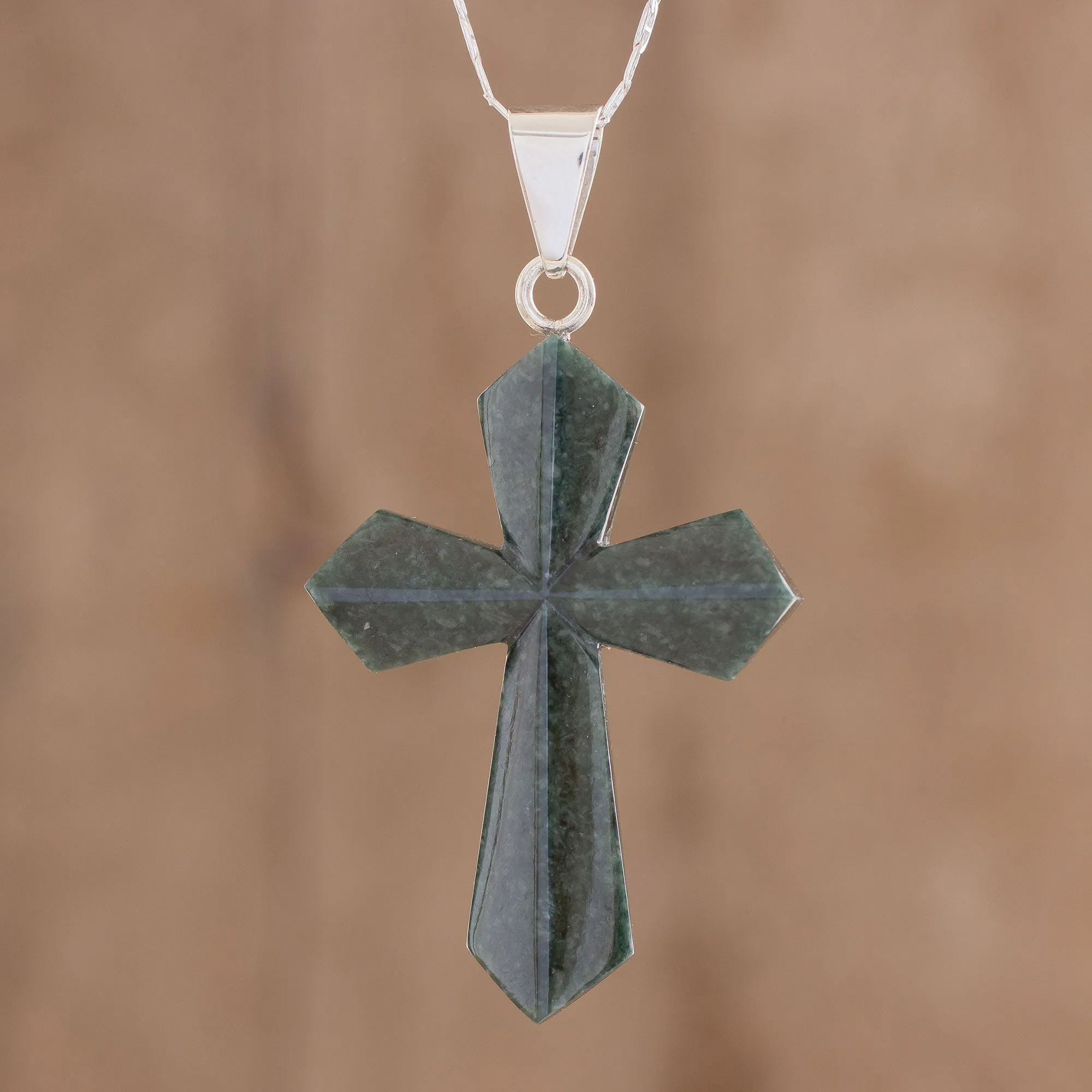 Jade Cross Necklace in Dark Green from Guatemala - Dark Green Sacrifice of Love | NOVICA