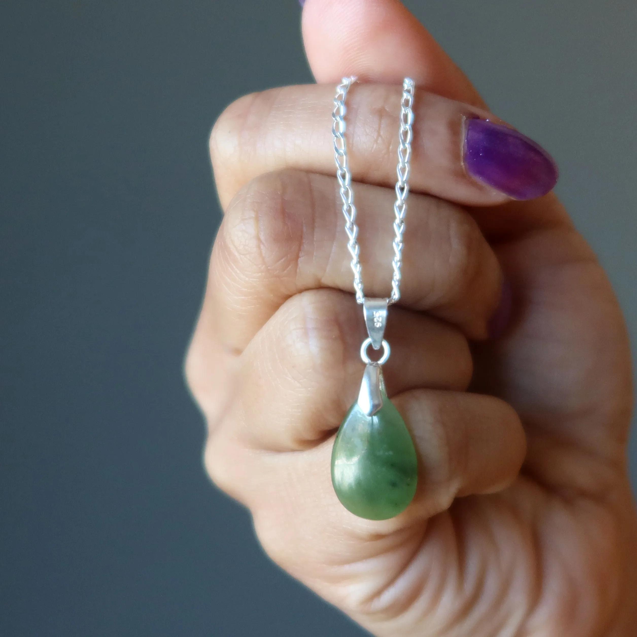 Jade Pendant Lucky Day Green Nephrite Teardrop