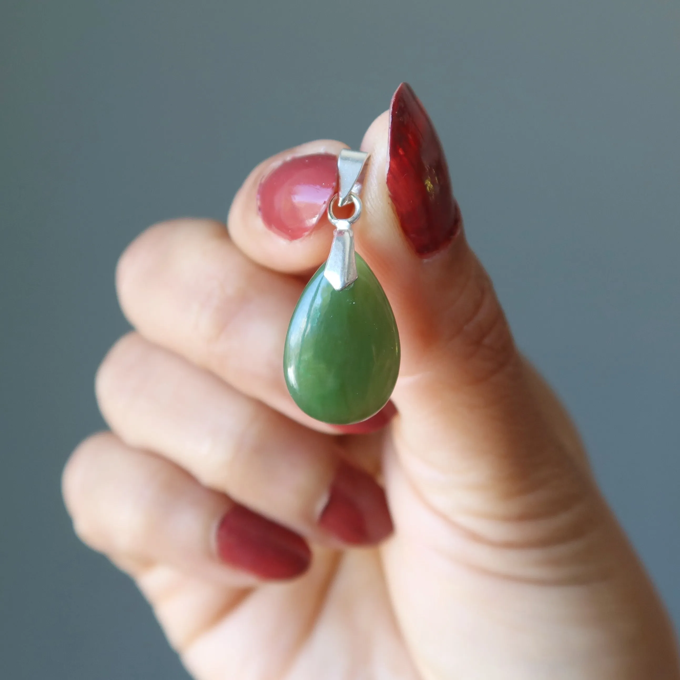 Jade Pendant Lucky Day Green Nephrite Teardrop