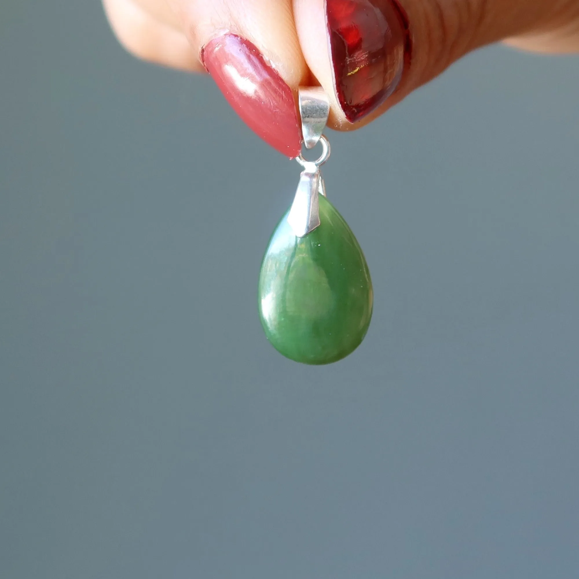 Jade Pendant Lucky Day Green Nephrite Teardrop