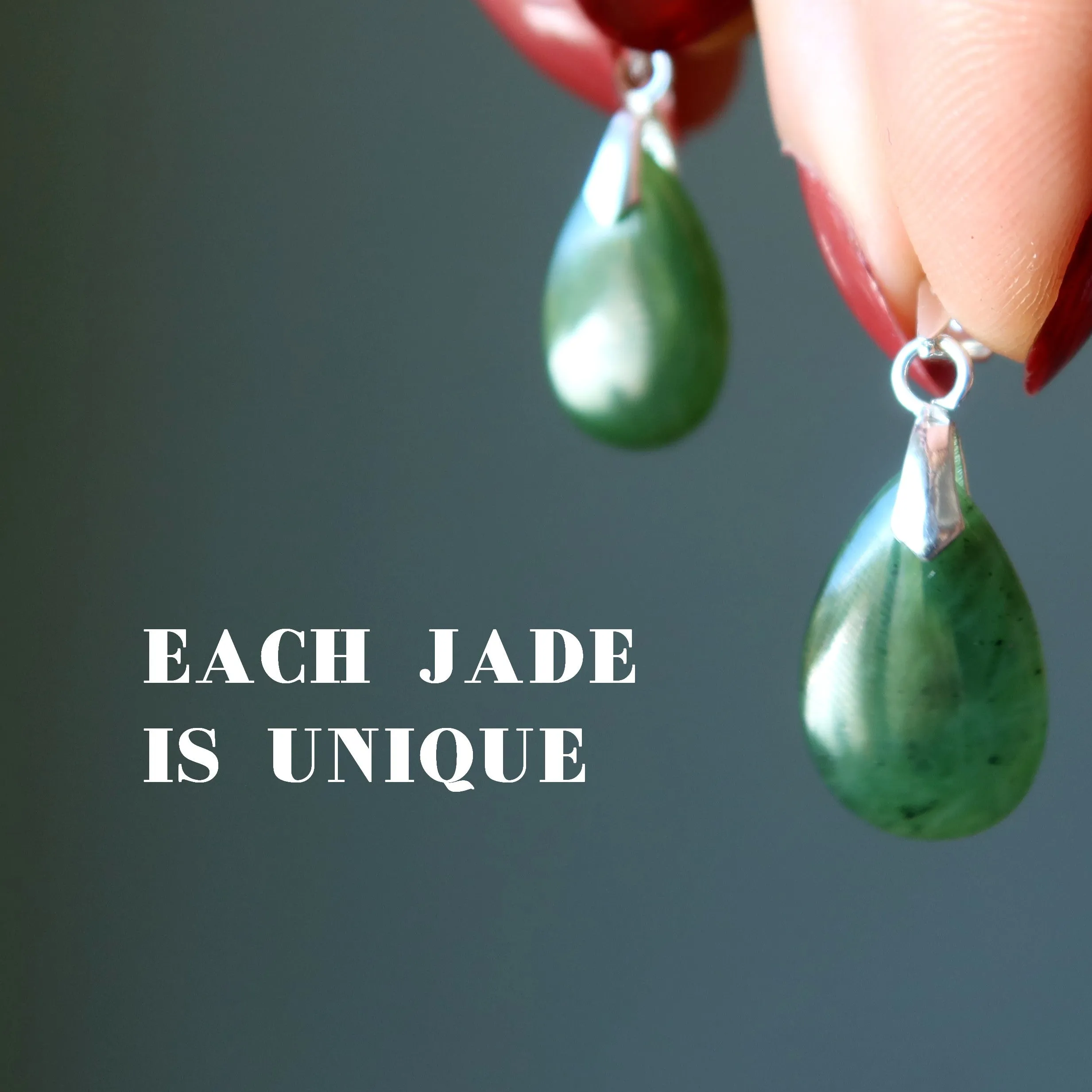 Jade Pendant Lucky Day Green Nephrite Teardrop