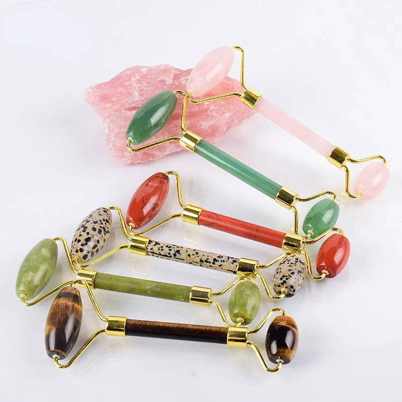 Jade Roller Massage Stick Double Head Massager Facial Manual Massage Suit Pink Crystal Roller Massage Stick