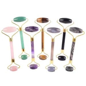 Jade Roller Massage Stick Double Head Massager Facial Manual Massage Suit Pink Crystal Roller Massage Stick