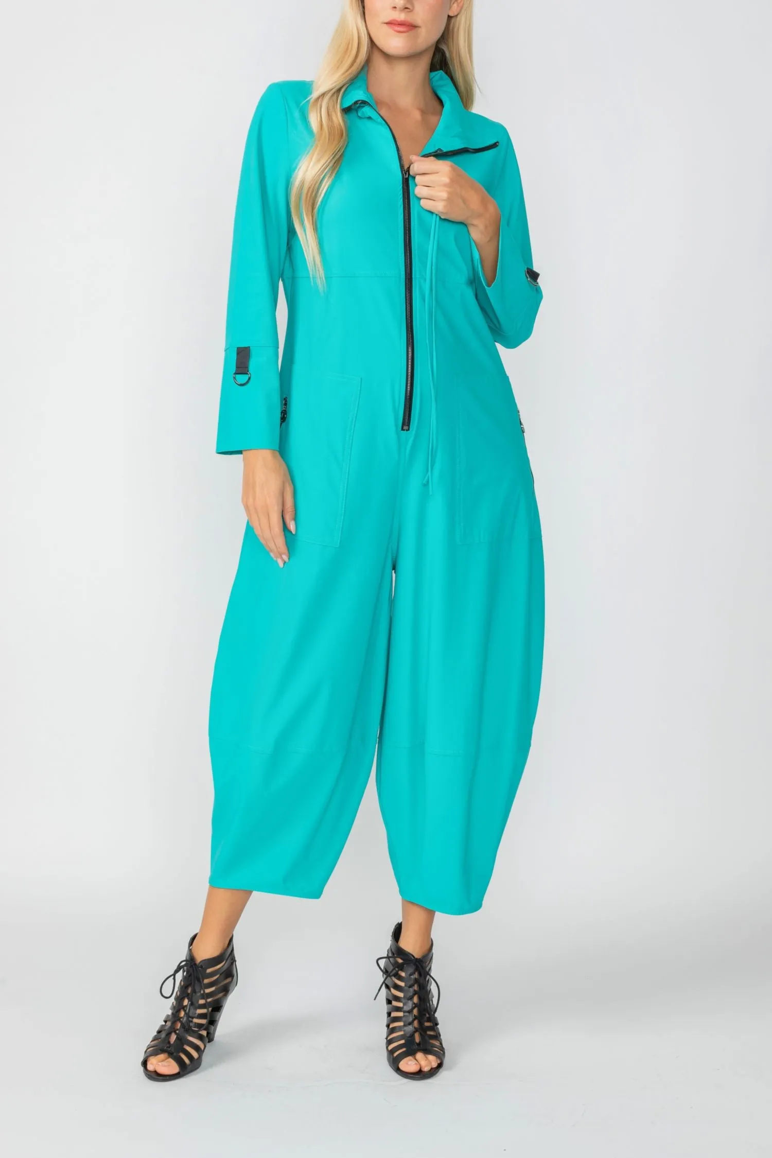 Jade Zip-Up Front Cropped Long Sleeve Jumpsuit