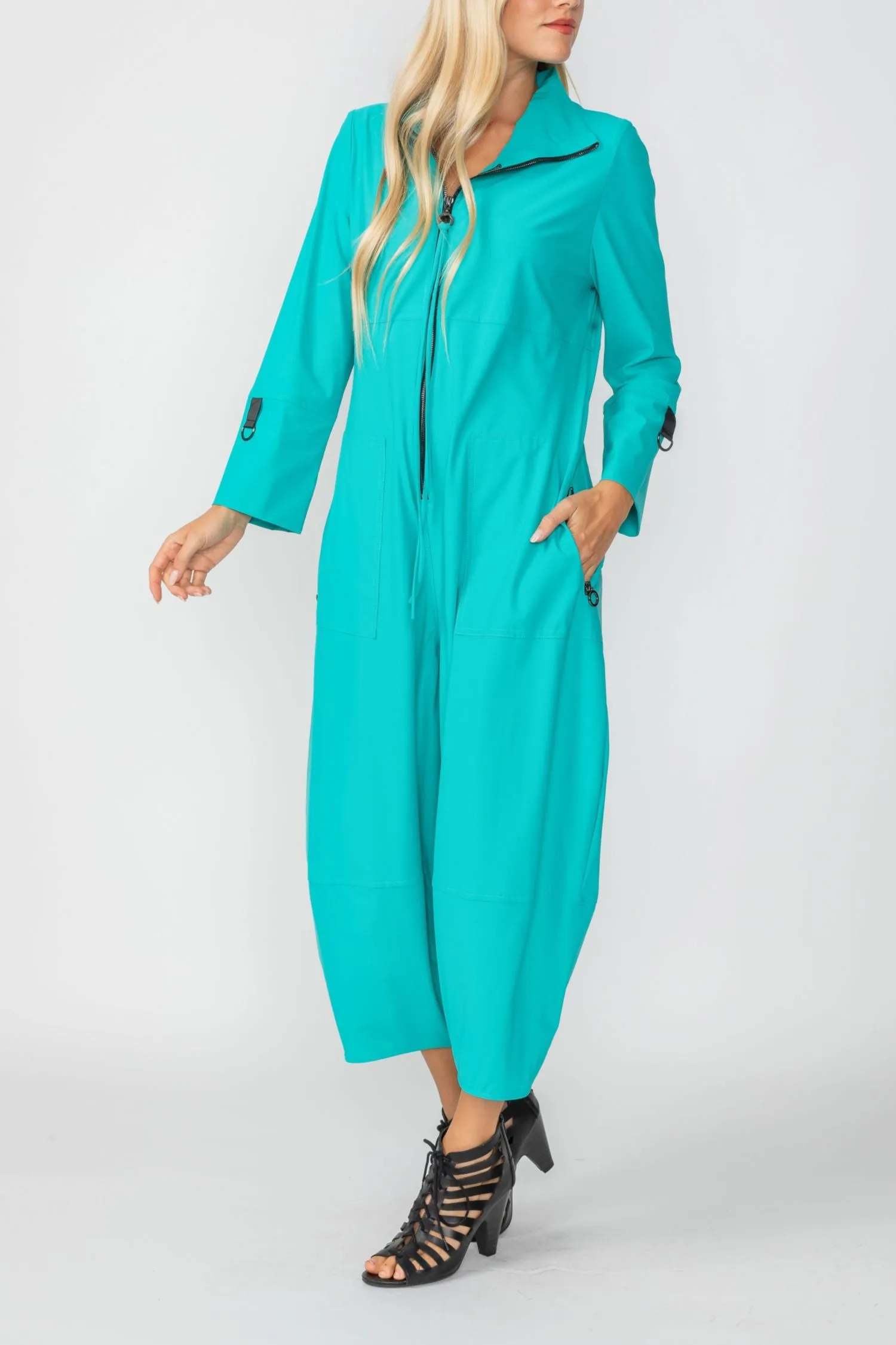 Jade Zip-Up Front Cropped Long Sleeve Jumpsuit