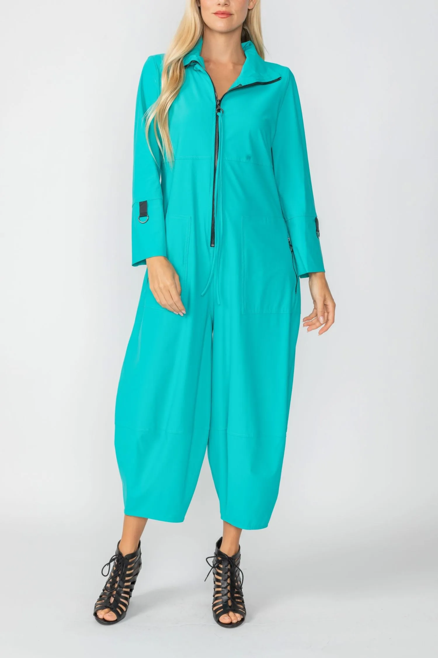 Jade Zip-Up Front Cropped Long Sleeve Jumpsuit