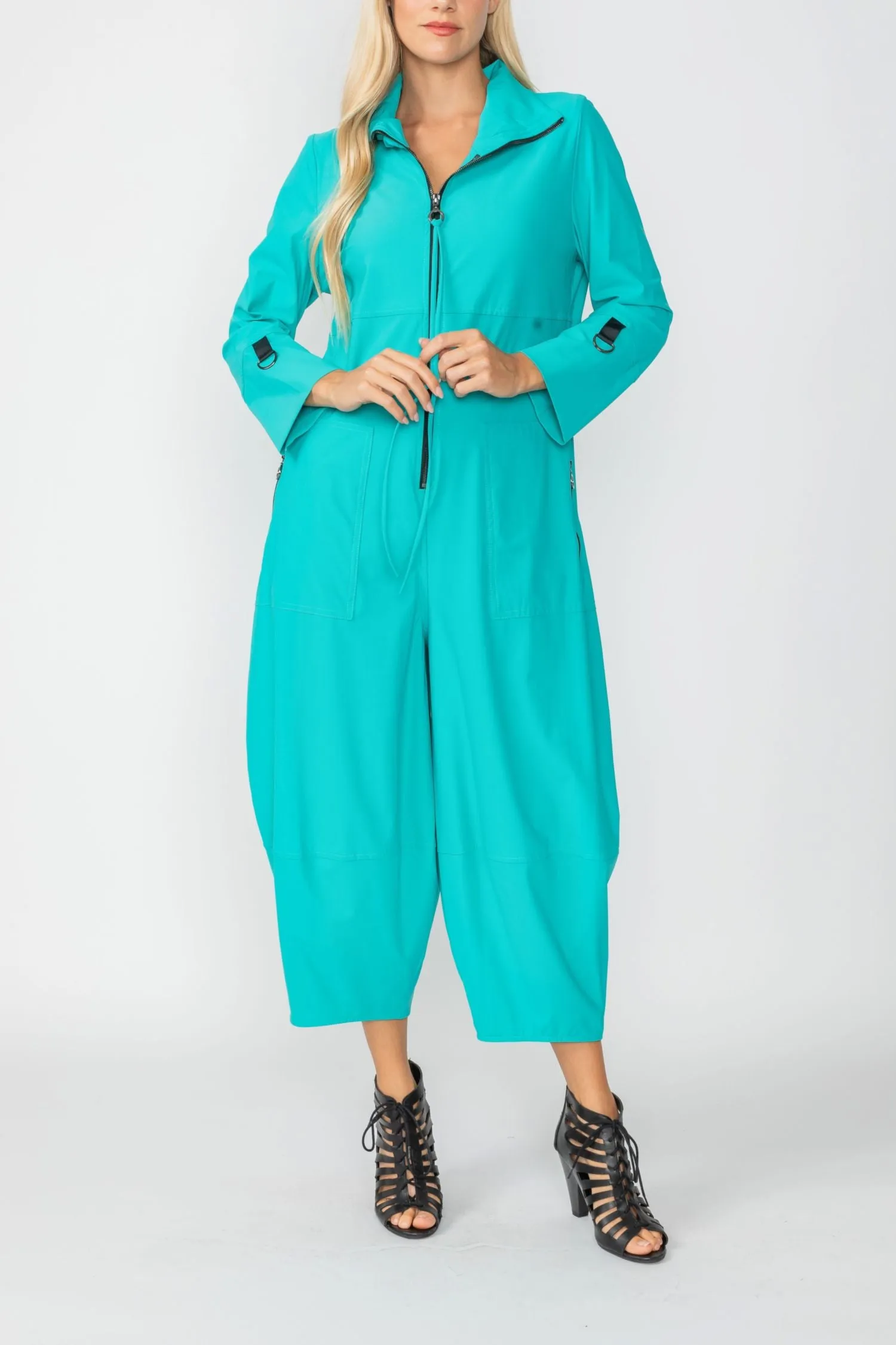 Jade Zip-Up Front Cropped Long Sleeve Jumpsuit