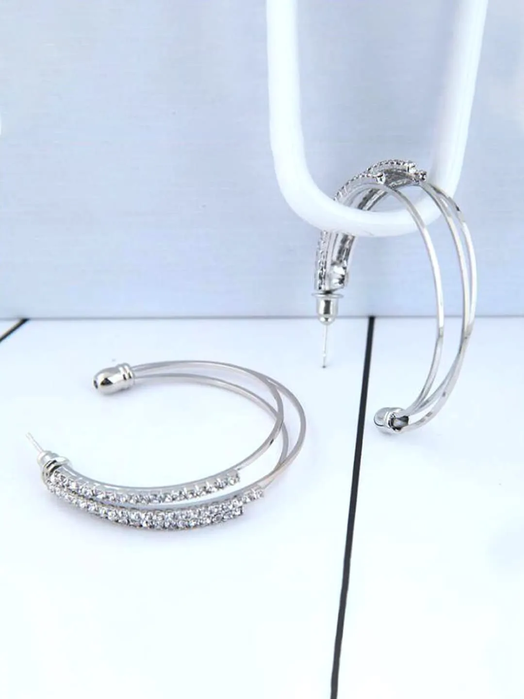 Kairangi Earrings for Women and Girls Hoop Earrings for Girls | Silver Toned Crystal Studded Hoop Earrings | Birthday Gift for girls and women Anniversary Gift for Wife