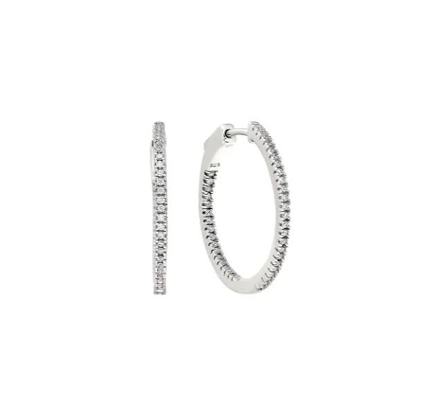 Kelly Waters Platinum Finish Inside Out CZ Hoop Earrings 1" (SI6042)